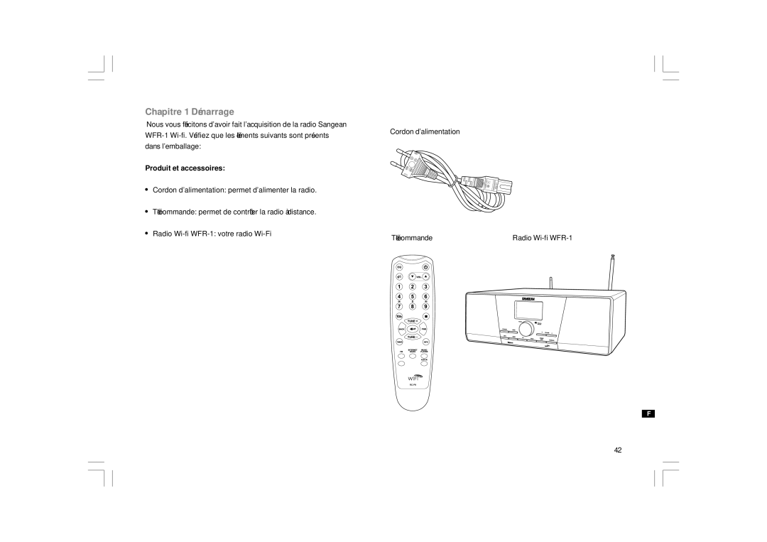 Sangean Electronics WFR-1 manual Chapitre 1 Démarrage, Produit et accessoires 