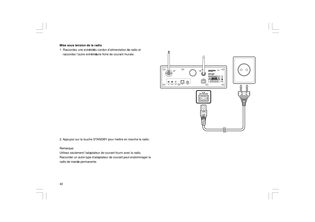 Sangean Electronics WFR-1 manual Mise sous tension de la radio 