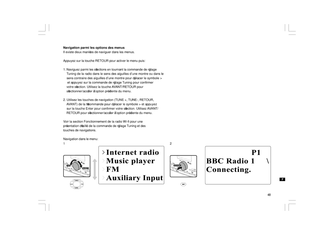 Sangean Electronics WFR-1 manual Navigation parmi les options des menus 