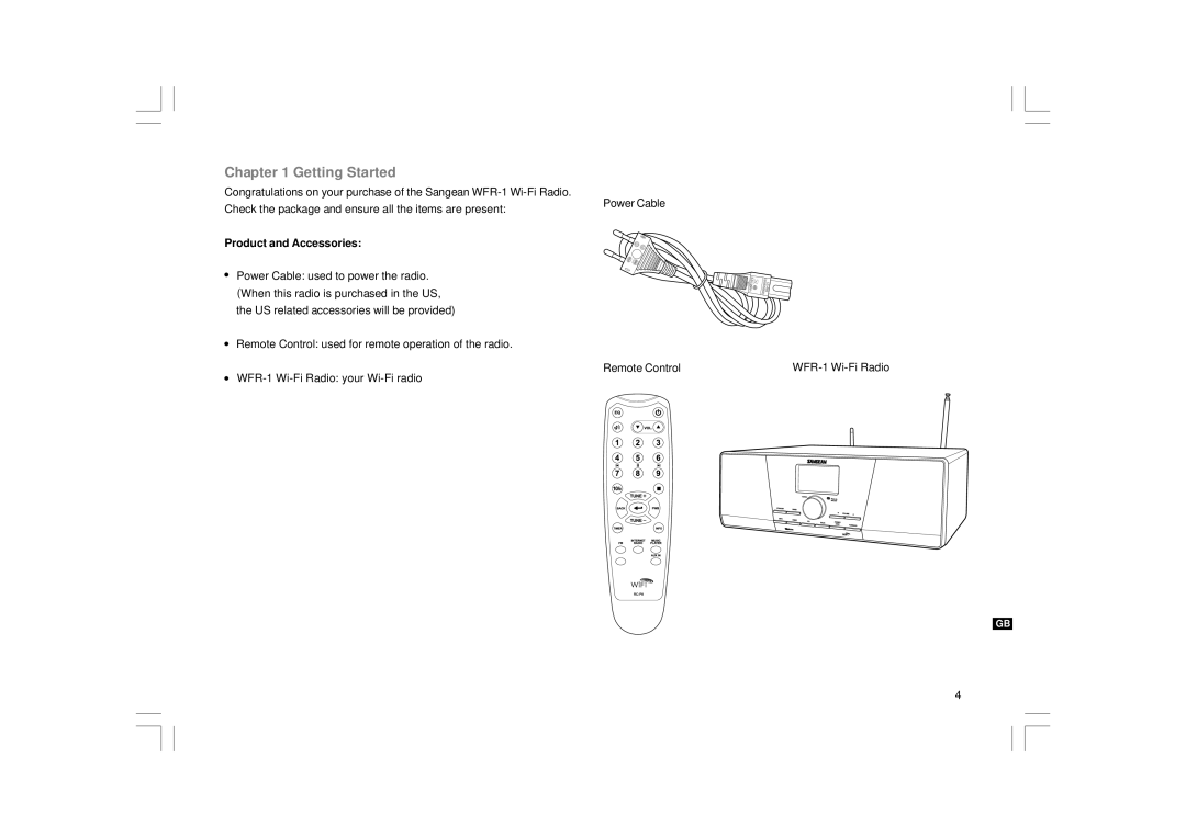 Sangean Electronics WFR-1 manual Getting Started, Product and Accessories 