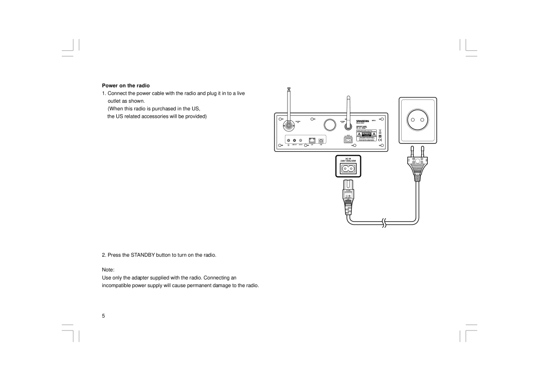 Sangean Electronics WFR-1 manual Power on the radio, Press the Standby button to turn on the radio 