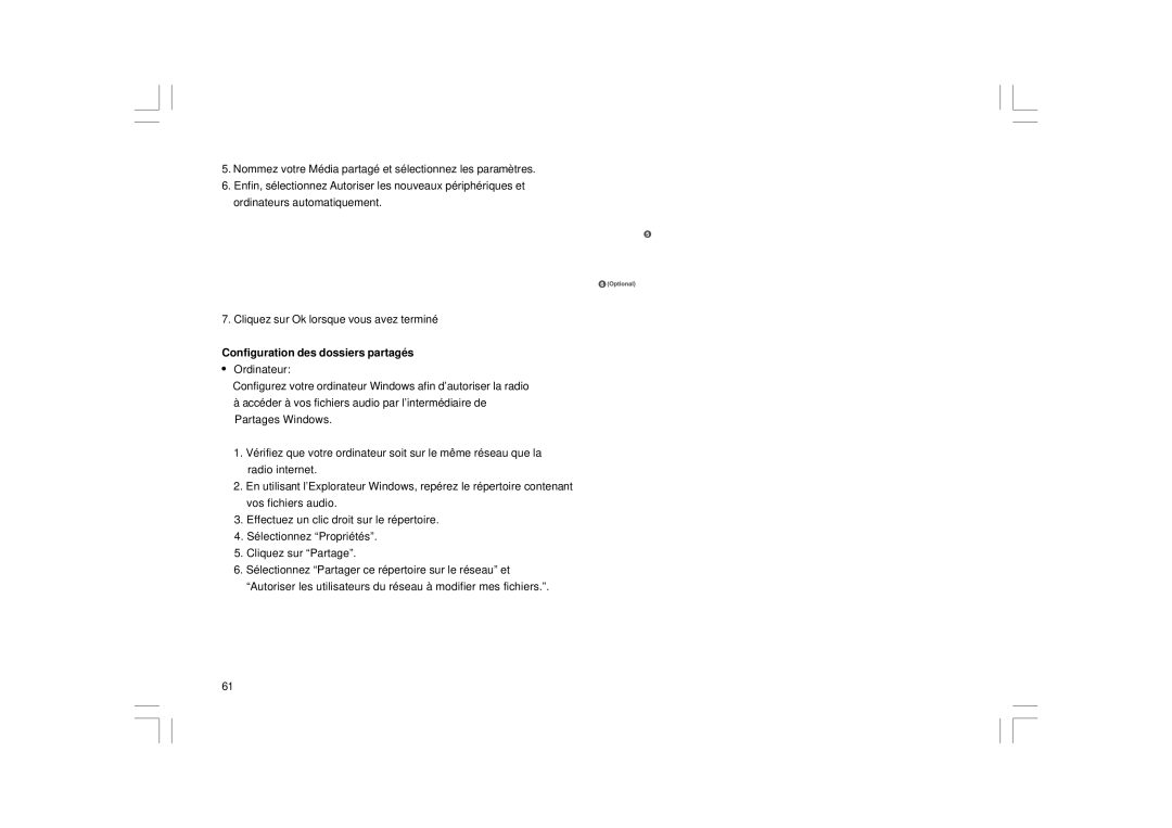 Sangean Electronics WFR-1 manual Configuration des dossiers partagés 