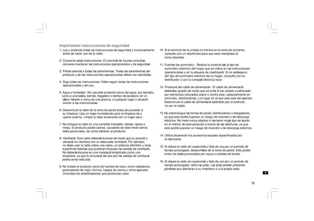 Sangean Electronics WFR-1 manual Importantes instrucciones de seguridad 