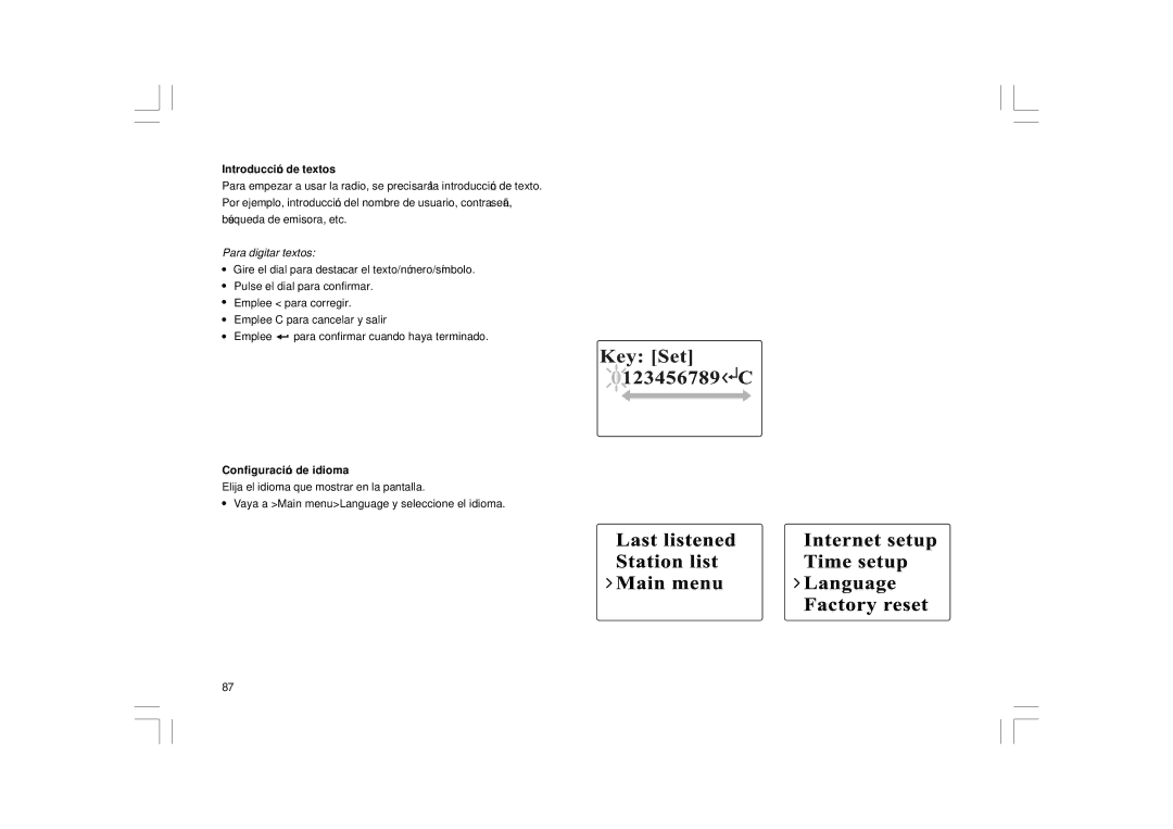Sangean Electronics WFR-1 manual Introducción de textos, Para digitar textos, Configuración de idioma 