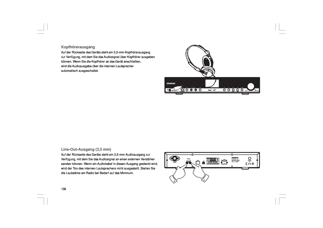 Sangean Electronics WFT-1 user manual Kopfhörerausgang, Line-Out-Ausgang 3,5 mm 