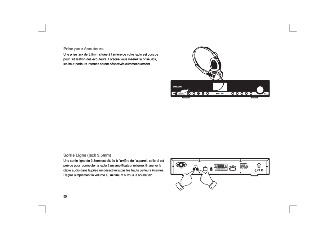 Sangean Electronics WFT-1 user manual Prise pour écouteurs, Sortie Ligne jack 3.5mm 