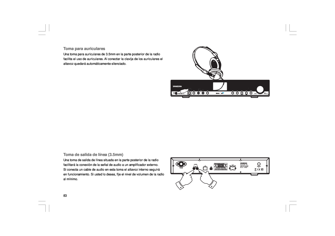 Sangean Electronics WFT-1 user manual Toma para auriculares, Toma de salida de línea 3.5mm 