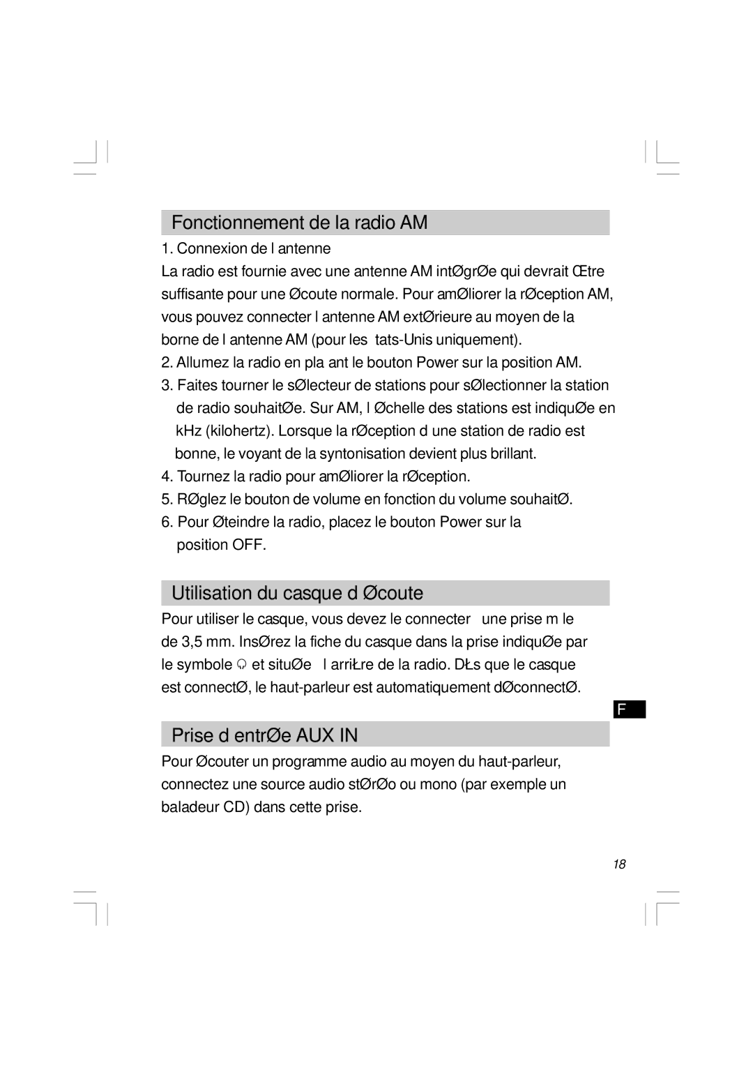 Sangean Electronics WR-11 manual Fonctionnement de la radio AM, Utilisation du casque d’écoute, Prise d’entrée AUX 