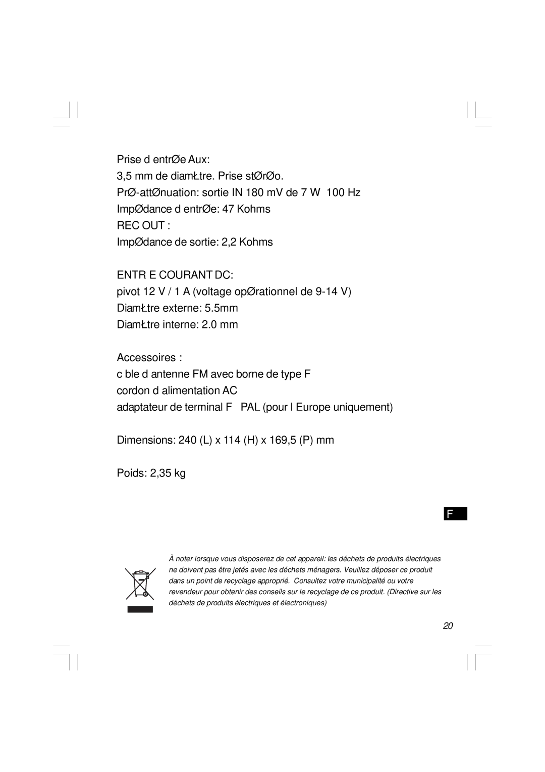 Sangean Electronics WR-11 manual Rec Out 