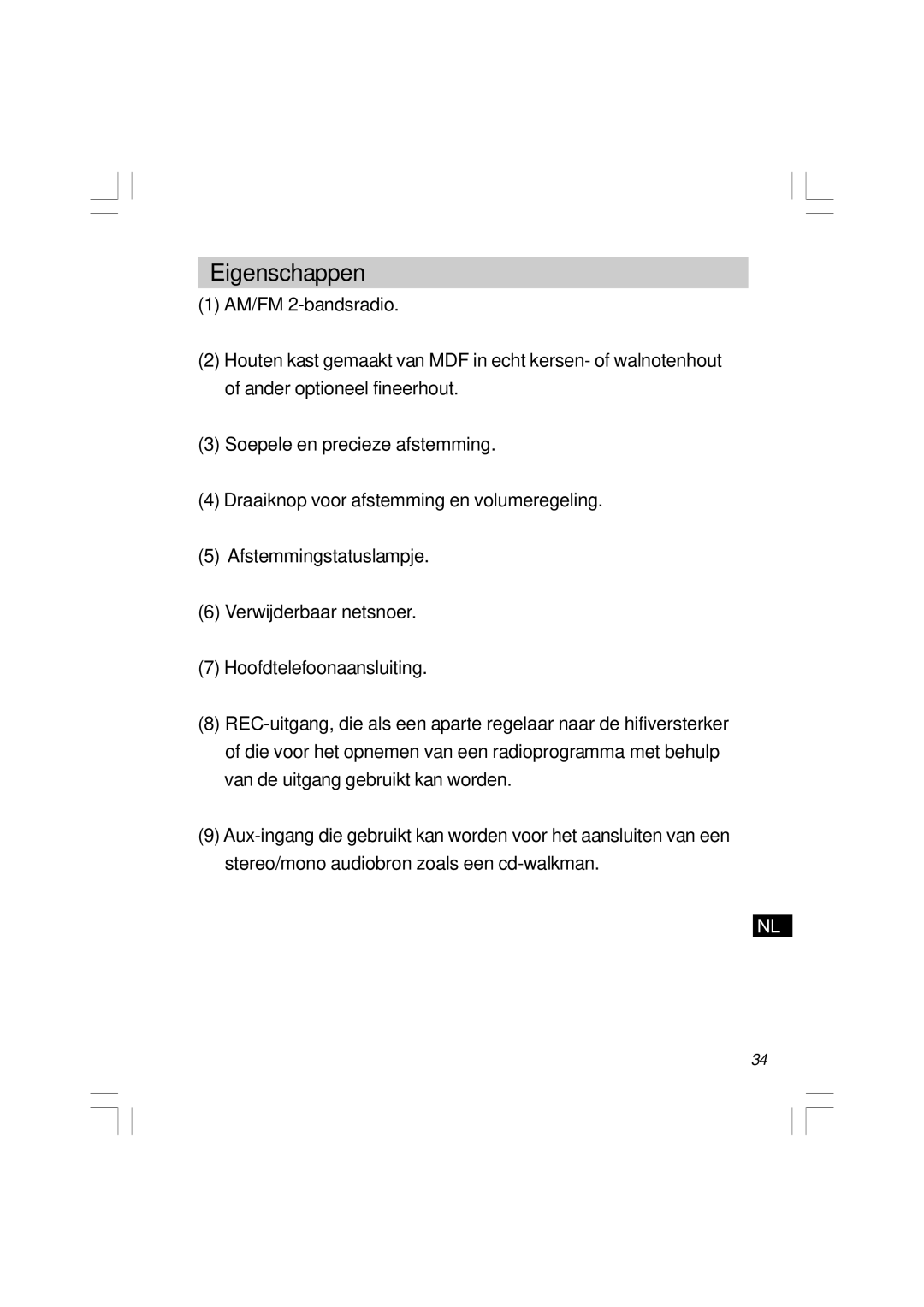 Sangean Electronics WR-11 manual Eigenschappen 