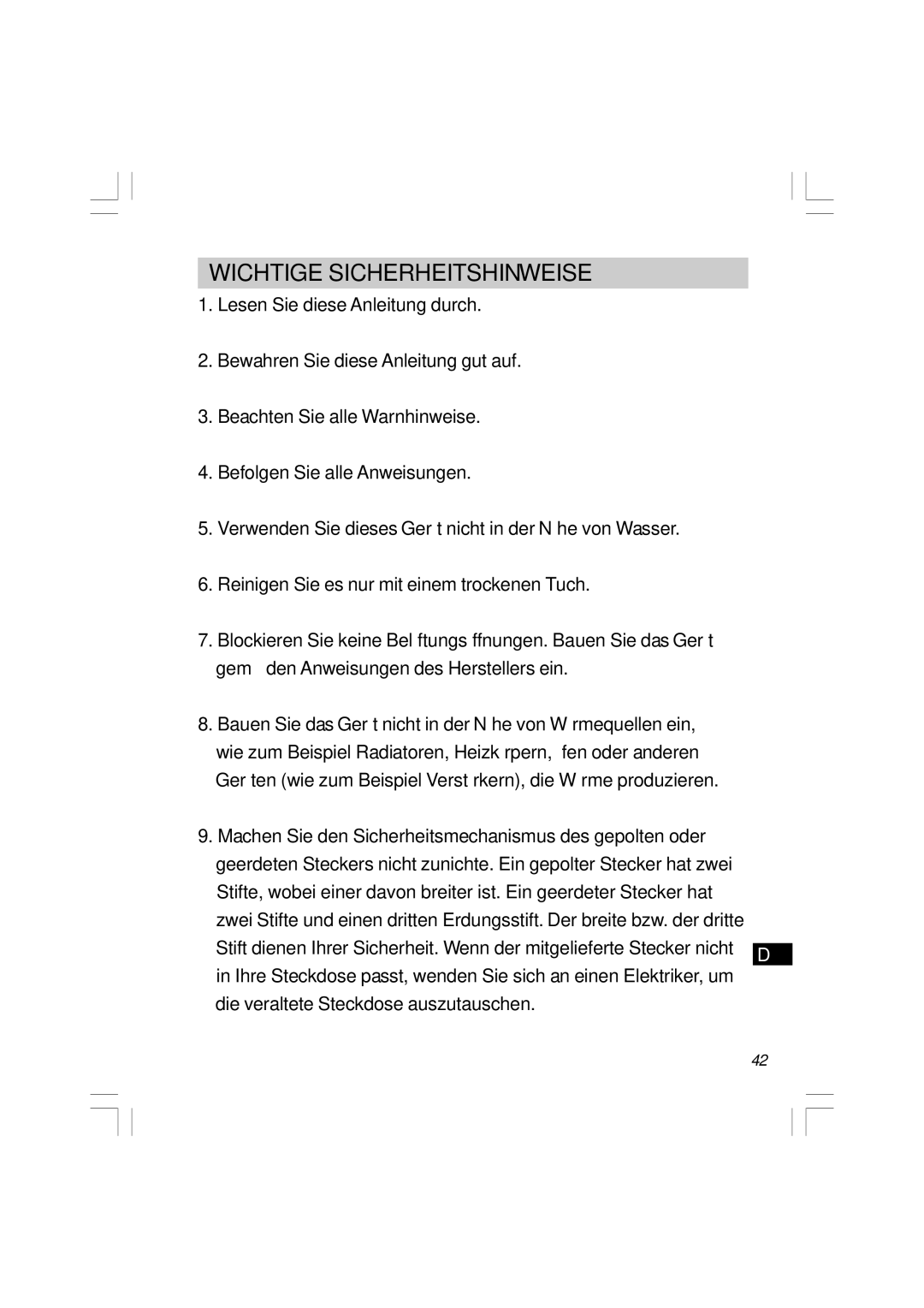 Sangean Electronics WR-11 manual Wichtige Sicherheitshinweise 