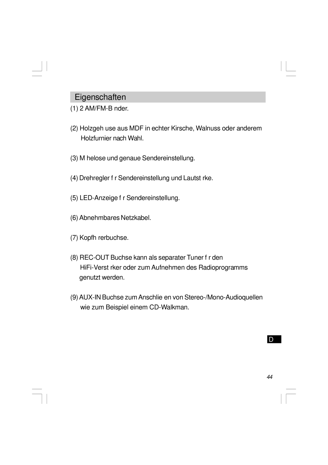 Sangean Electronics WR-11 manual Eigenschaften 