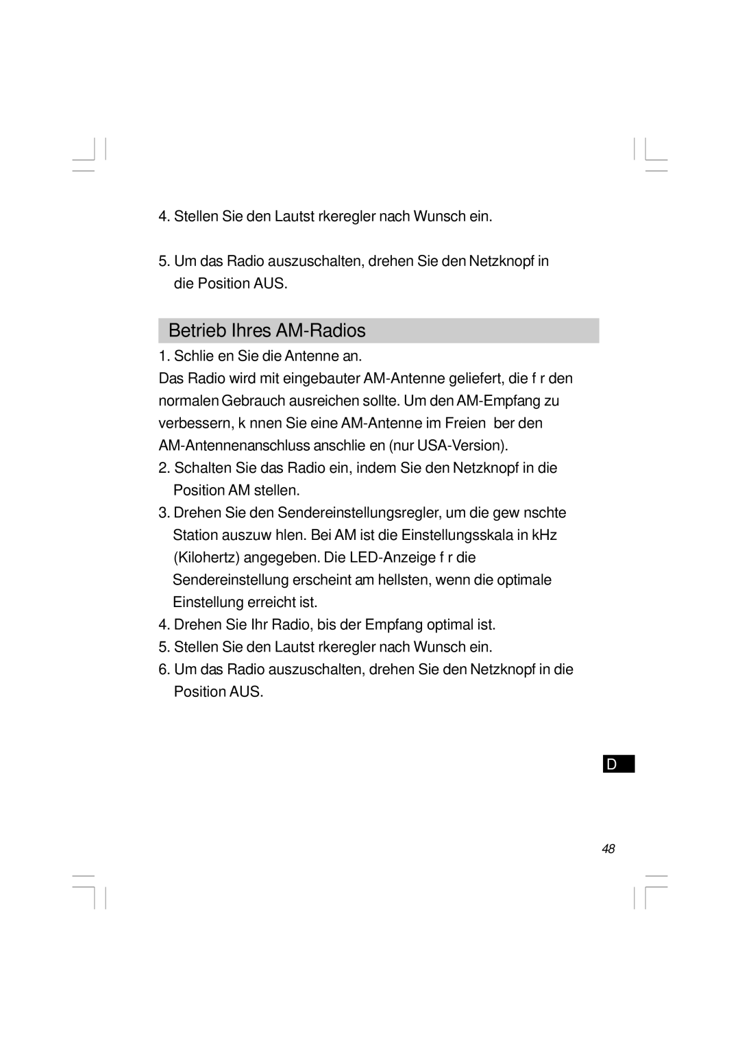 Sangean Electronics WR-11 manual Betrieb Ihres AM-Radios 