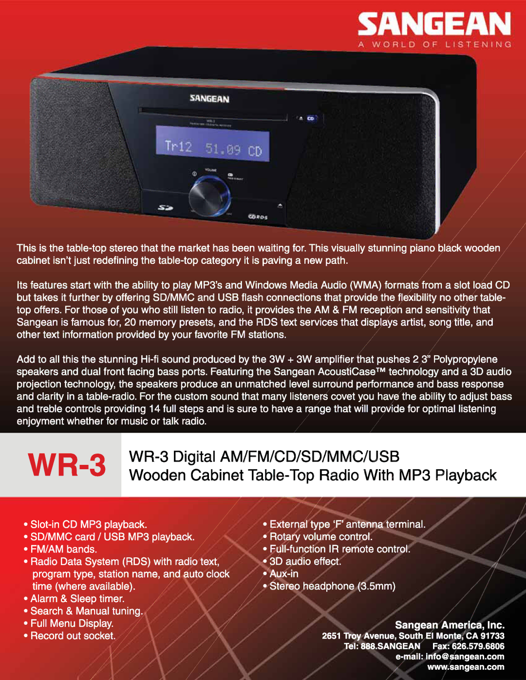 Sangean Electronics WR-3 manual 