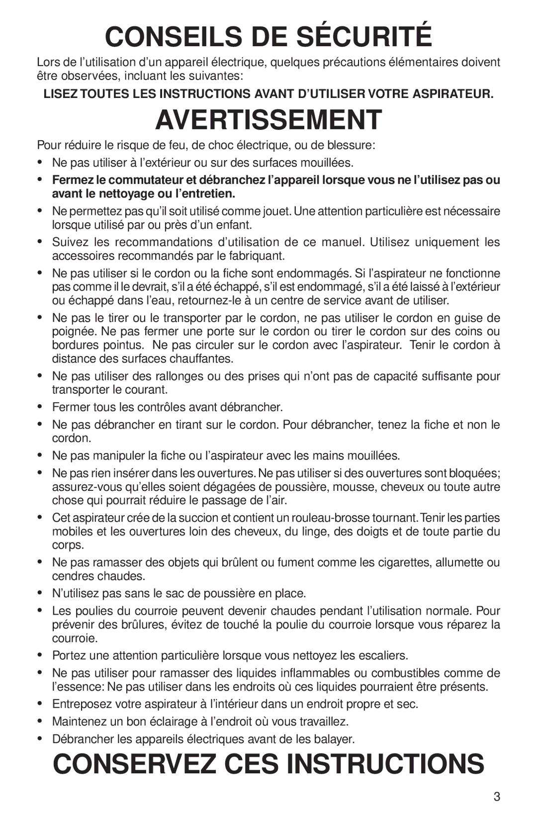 Sanitaire 600 Series warranty Conseils DE Sécurité 