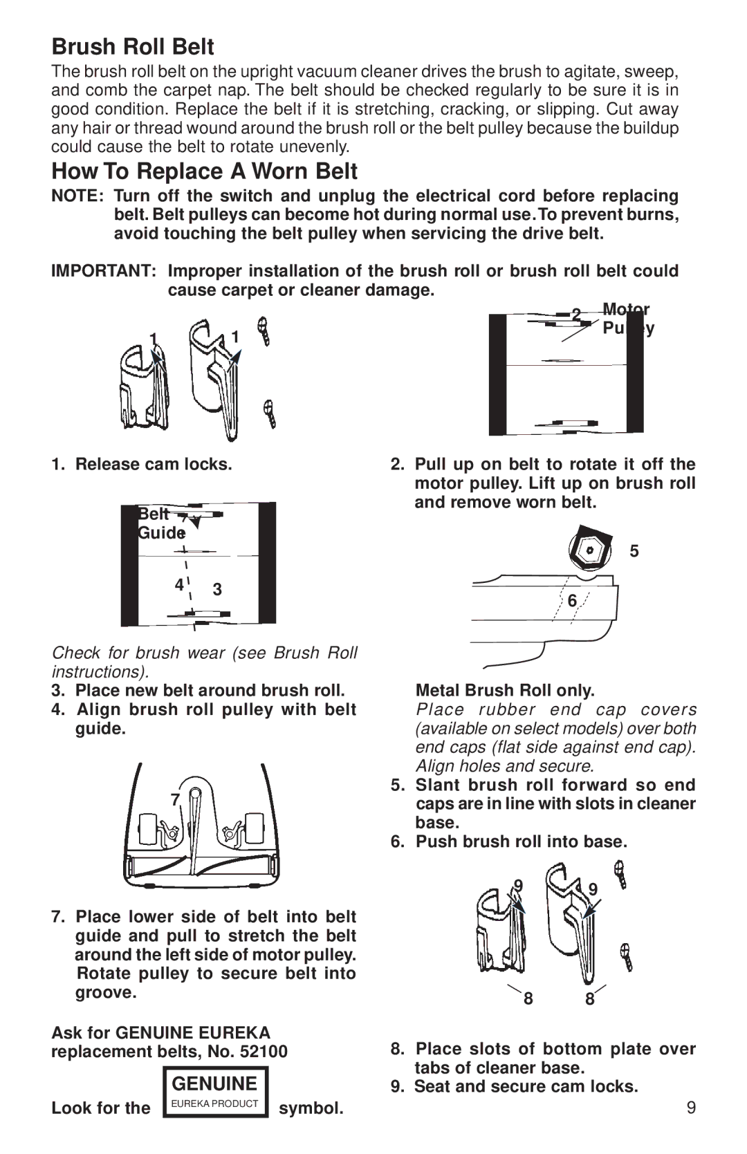 Sanitaire 600 Series warranty Brush Roll Belt, How To Replace a Worn Belt 