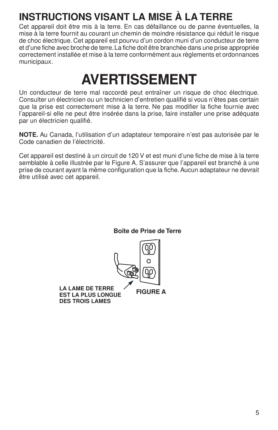 Sanitaire 680 Series warranty Instructions Visant LA Mise À LA Terre, Boîte de Prise de Terre 