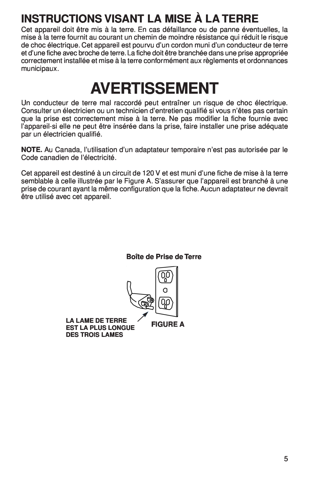 Sanitaire 680 Series warranty Instructions Visant La Mise À La Terre, Avertissement, Boîte de Prise de Terre, Figure A 