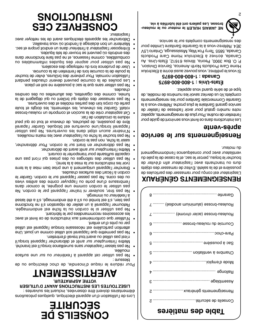 Sanitaire 800 warranty Service le sur Renseignements, Généraux Renseignements, Vente-après, Unis-États 