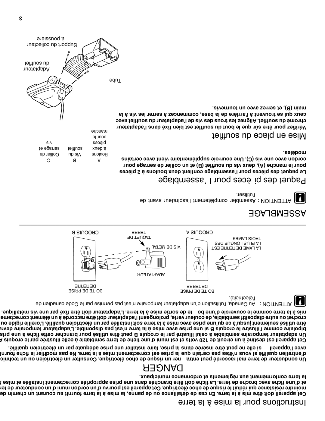 Sanitaire 880 warranty Soufﬂet du place en Mise, ’assemblage pour pièces des Paquet, Assemblage 