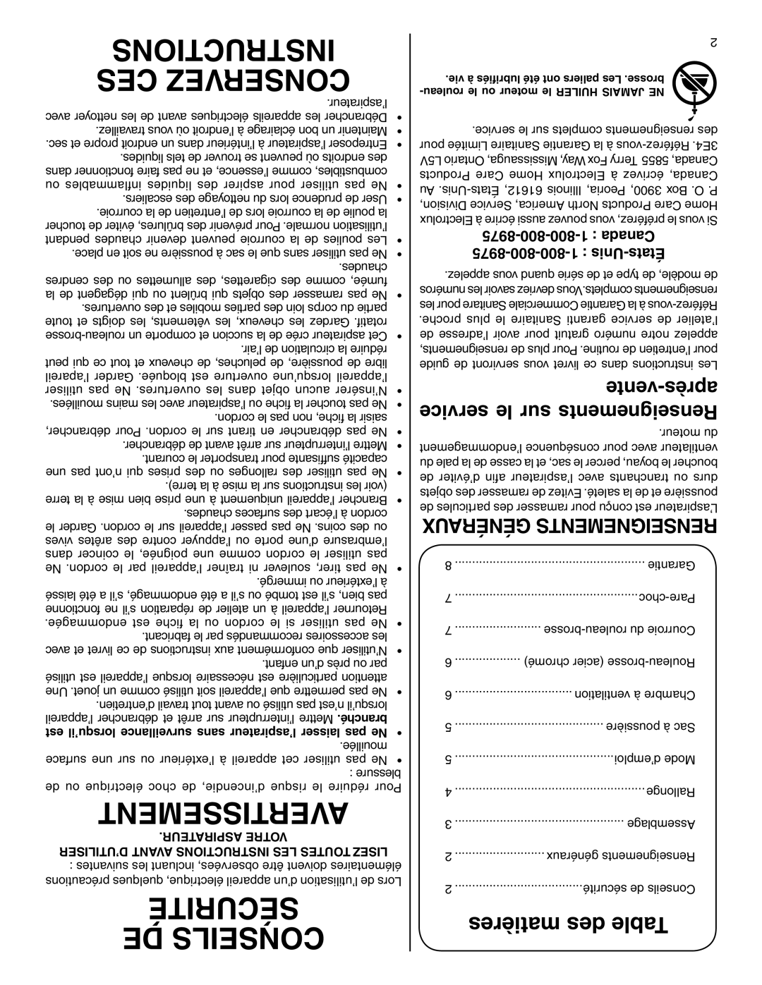 Sanitaire 880 warranty Service le sur Renseignements, Généraux Renseignements, Vente-après, Unis-États 