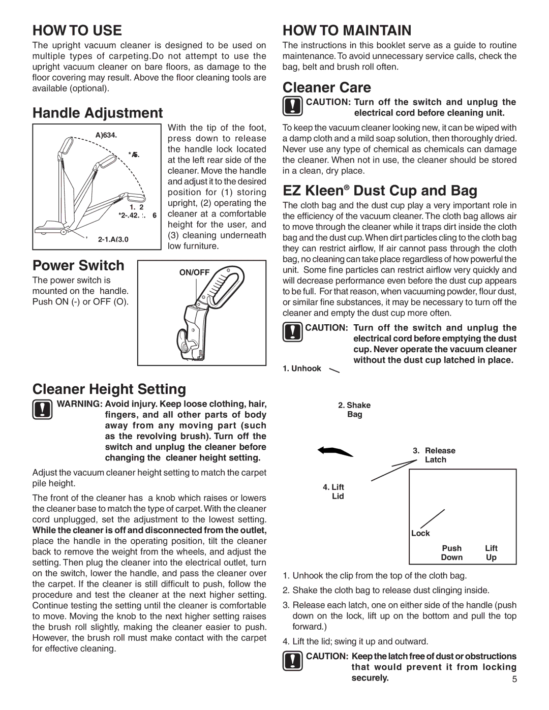 Sanitaire 880 warranty HOW to USE, HOW to Maintain 