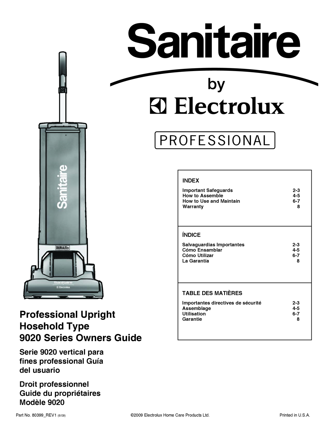 Sanitaire 9020 warranty Professional Upright Hosehold Type, Series Owners Guide 