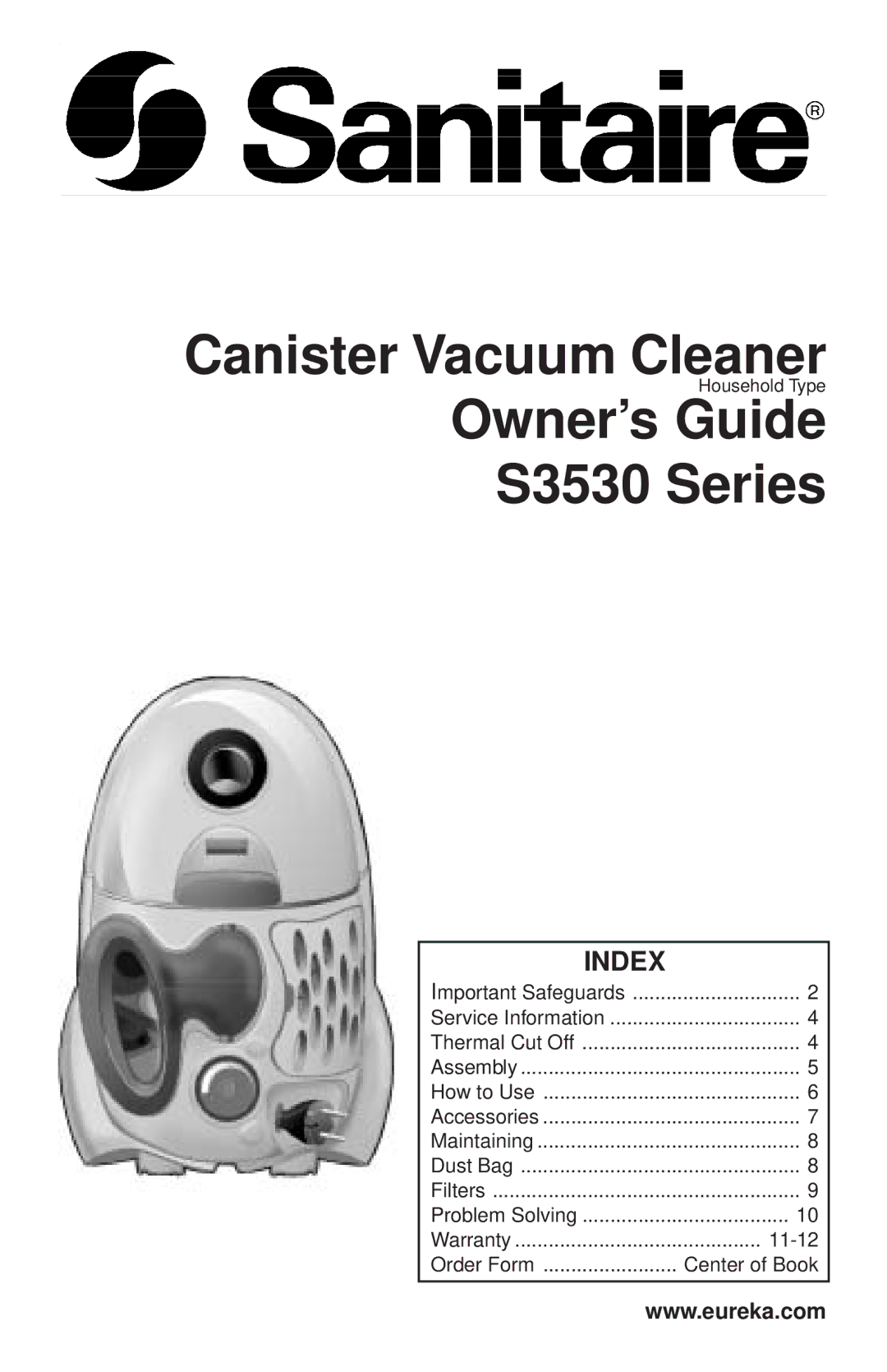 Sanitaire S3530 SERIES warranty Owner’s Guide S3530 Series, Index 