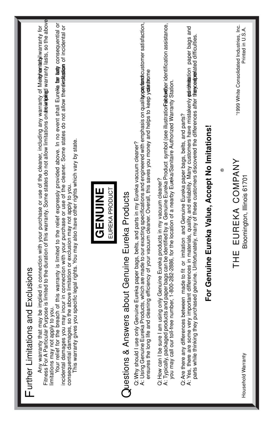 Sanitaire S3699 Series warranty Genuine 