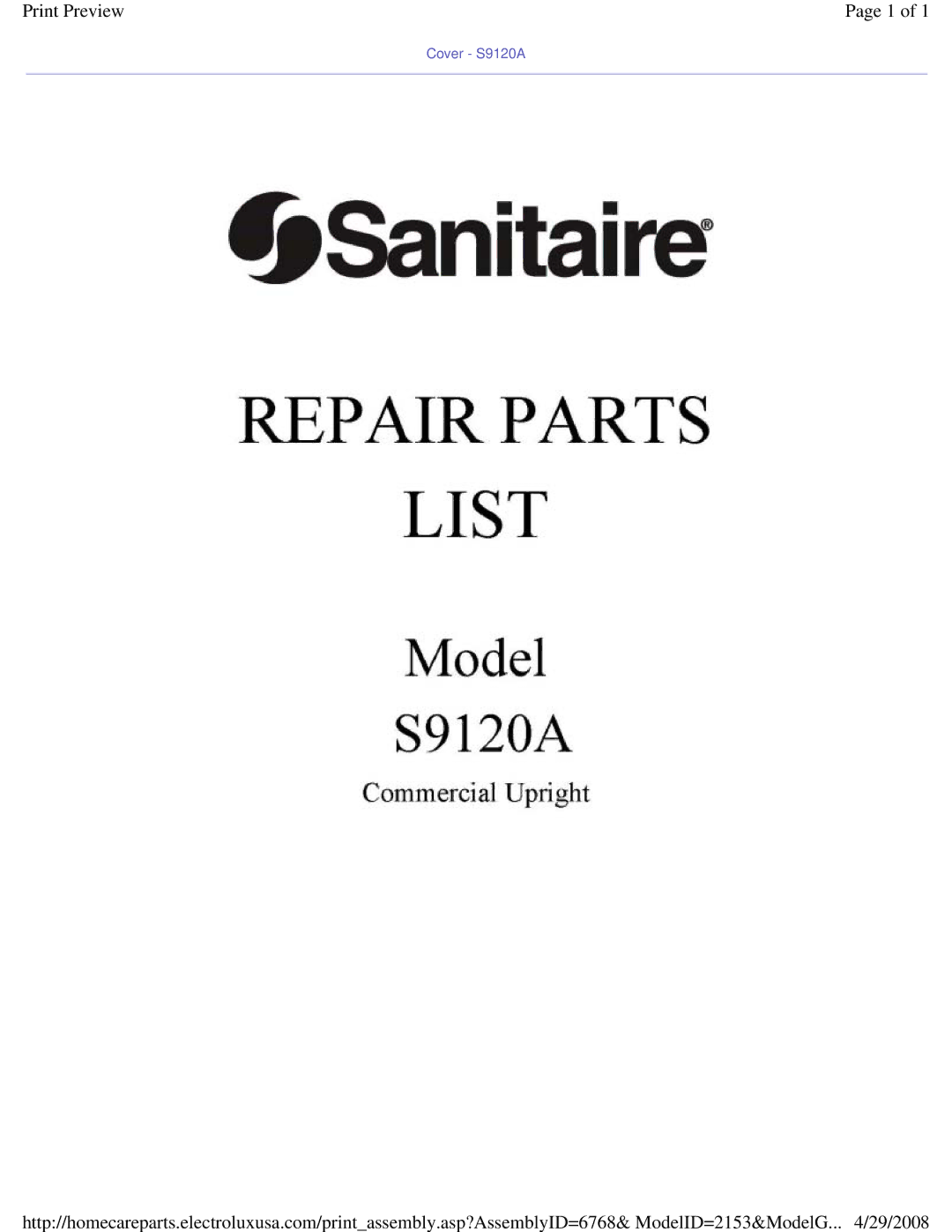 Sanitaire S9120A manual Print Preview 