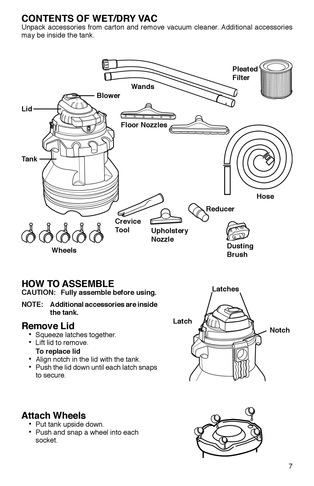 Sanitaire SC2800 warranty Contents of WET/DRY VAC, HOW to Assemble 