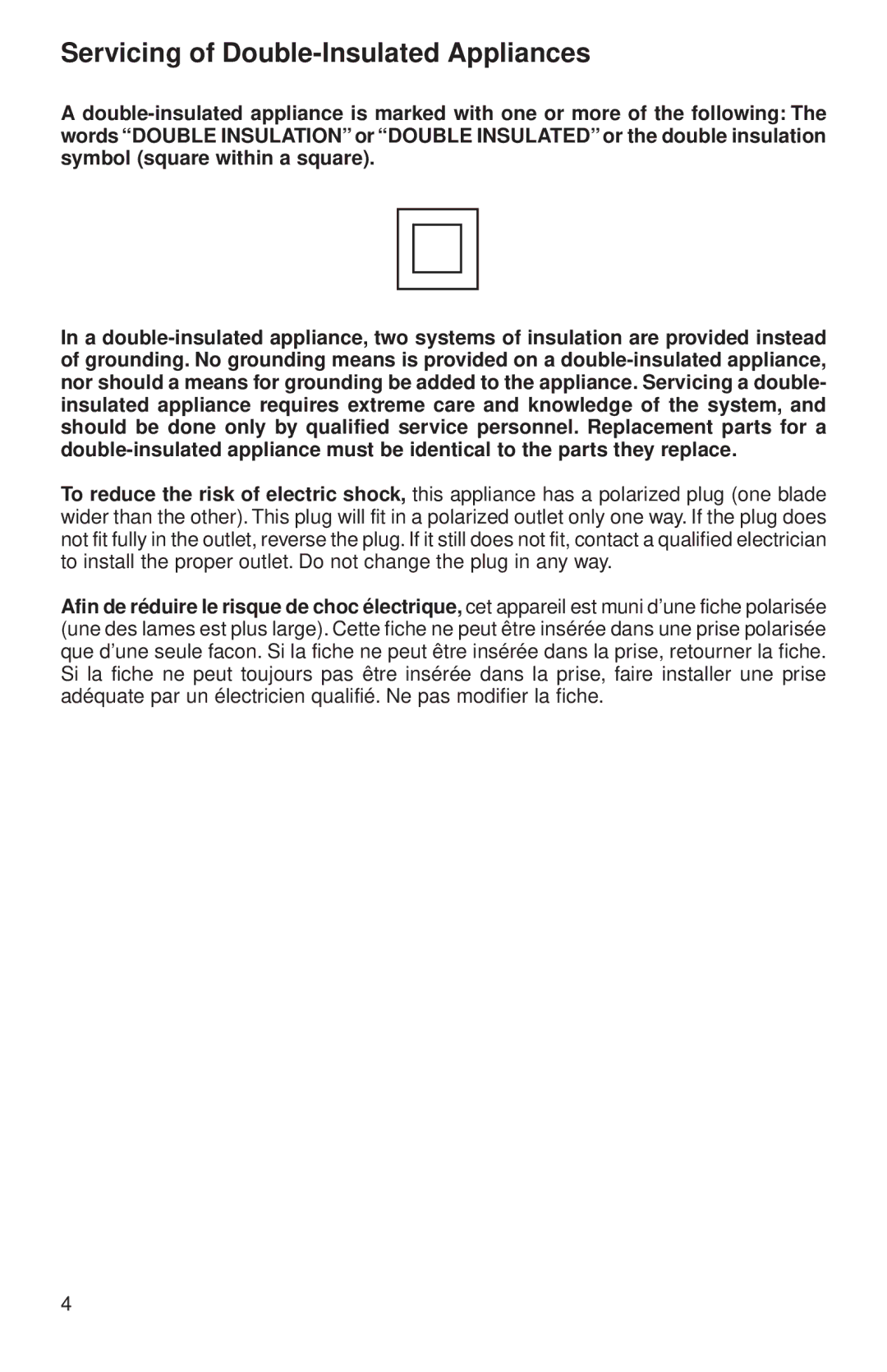 Sanitaire SC3680 Series, SC3699 Series warranty Servicing of Double-Insulated Appliances 