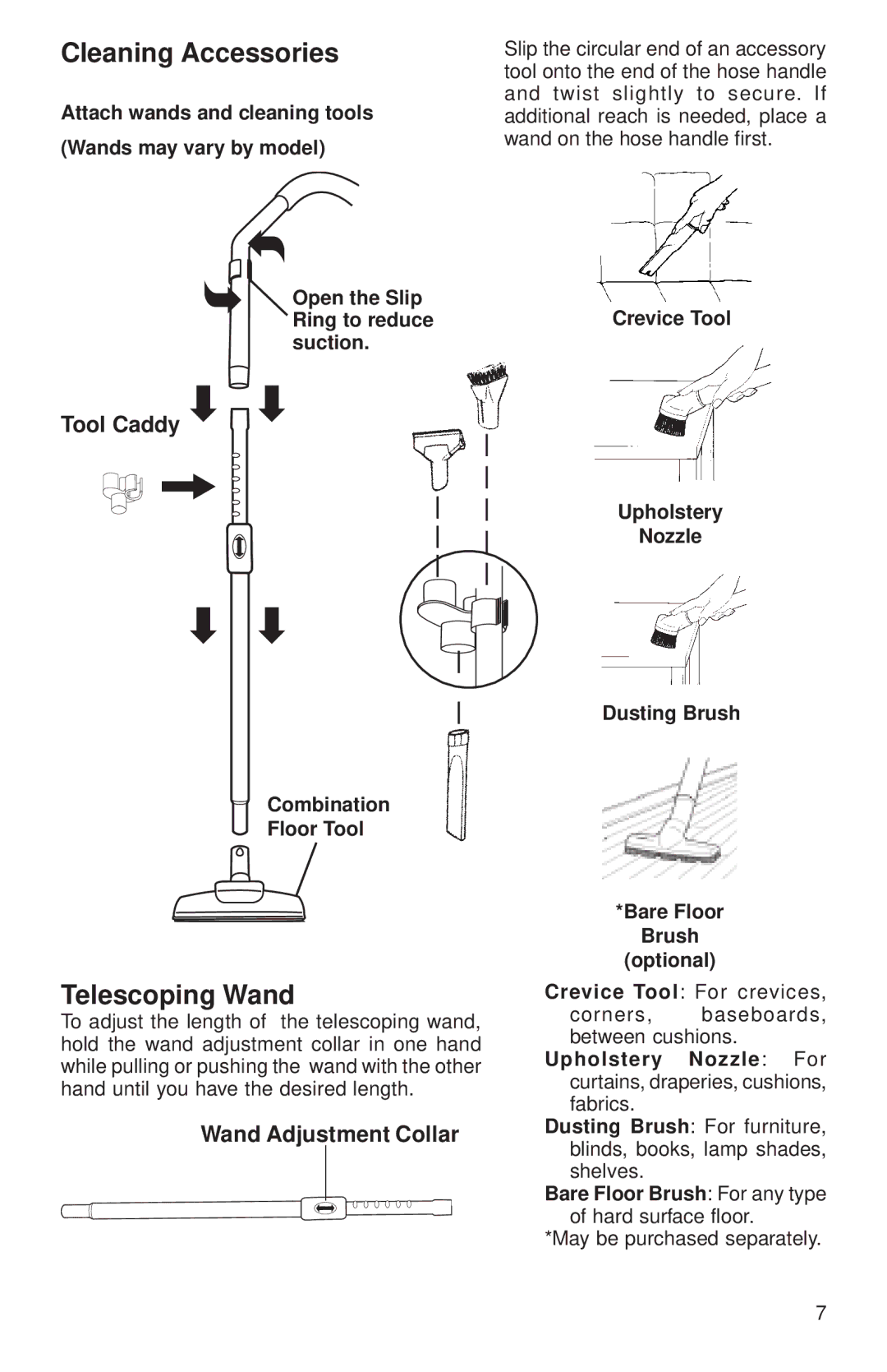 Sanitaire SC3699 Series, SC3680 Series warranty Cleaning Accessories, Telescoping Wand 