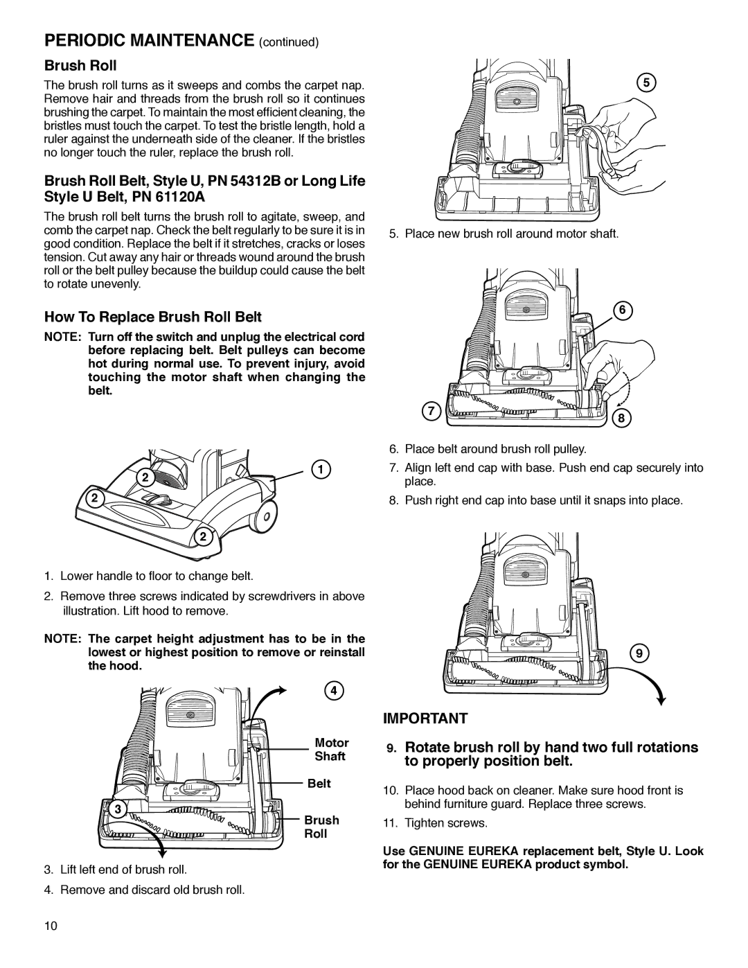 Sanitaire SC5700 Series warranty Periodic Maintenance, How To Replace Brush Roll Belt 