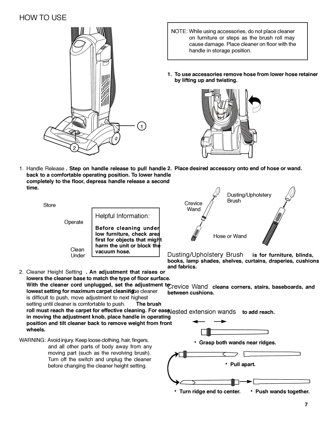 Sanitaire SC5700 Series warranty HOW to USE, Nested extension wands to add reach 