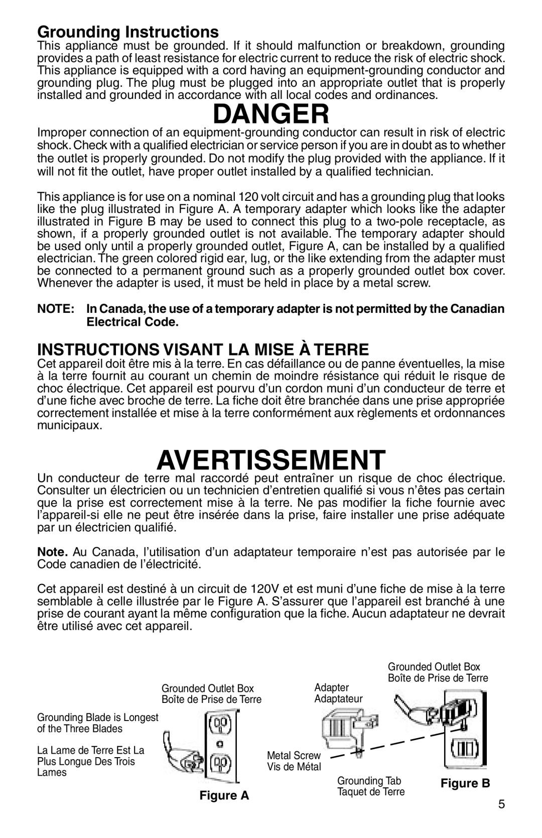 Sanitaire SC6070 Series warranty Grounding Instructions, Instructions Visant LA Mise À Terre 