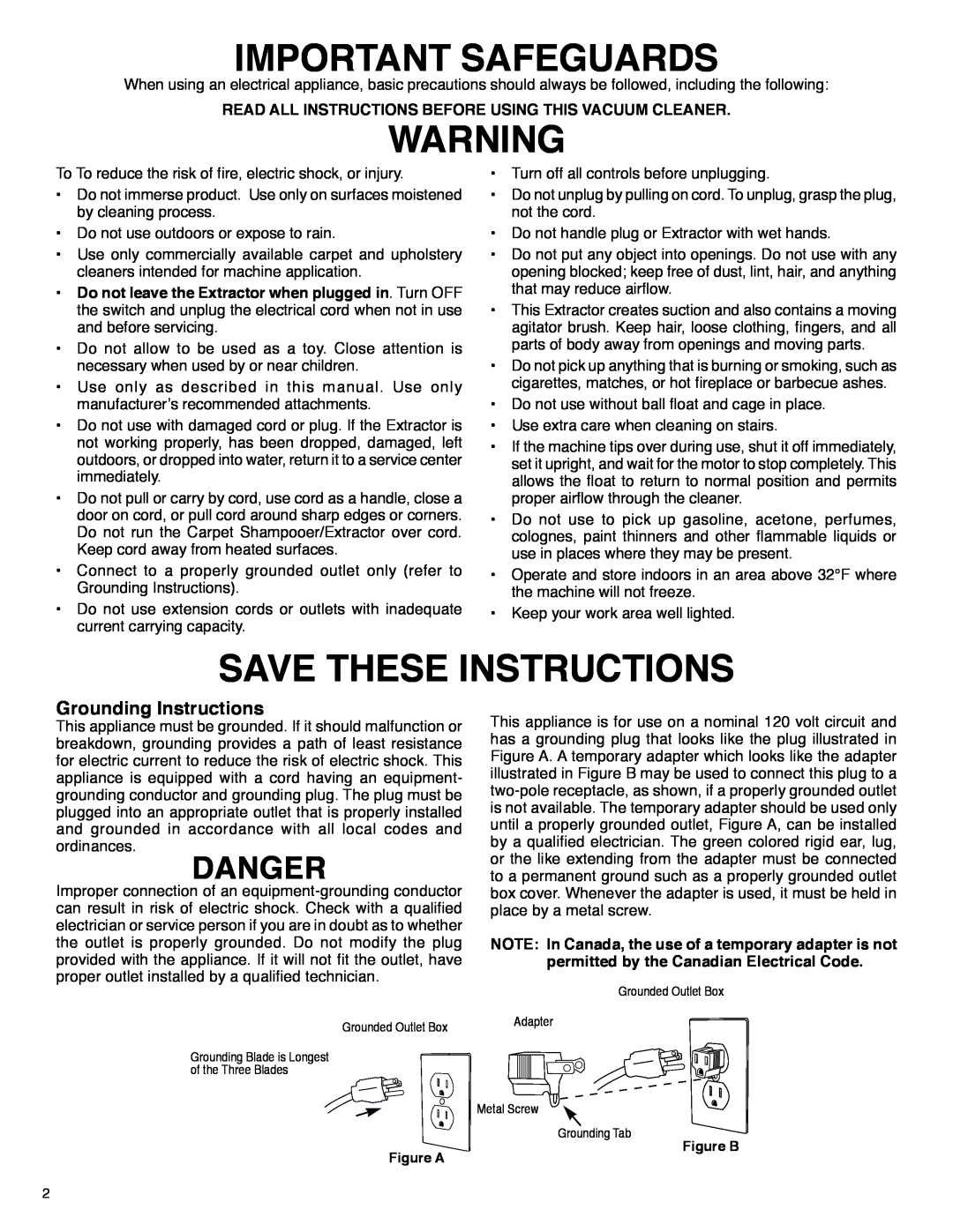 Sanitaire SC6090 Series warranty Important Safeguards, Save These Instructions, Danger, Grounding Instructions 