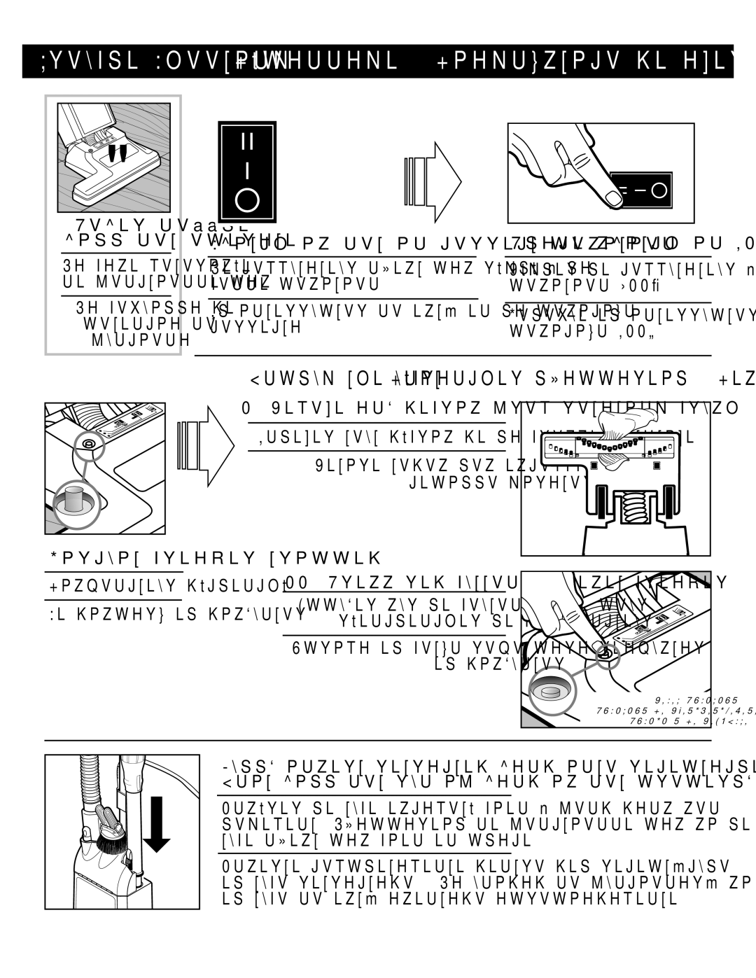 Sanitaire SC6600 Switch is not in correct position, Place switch in II position, Remove any debris from rotating brush 