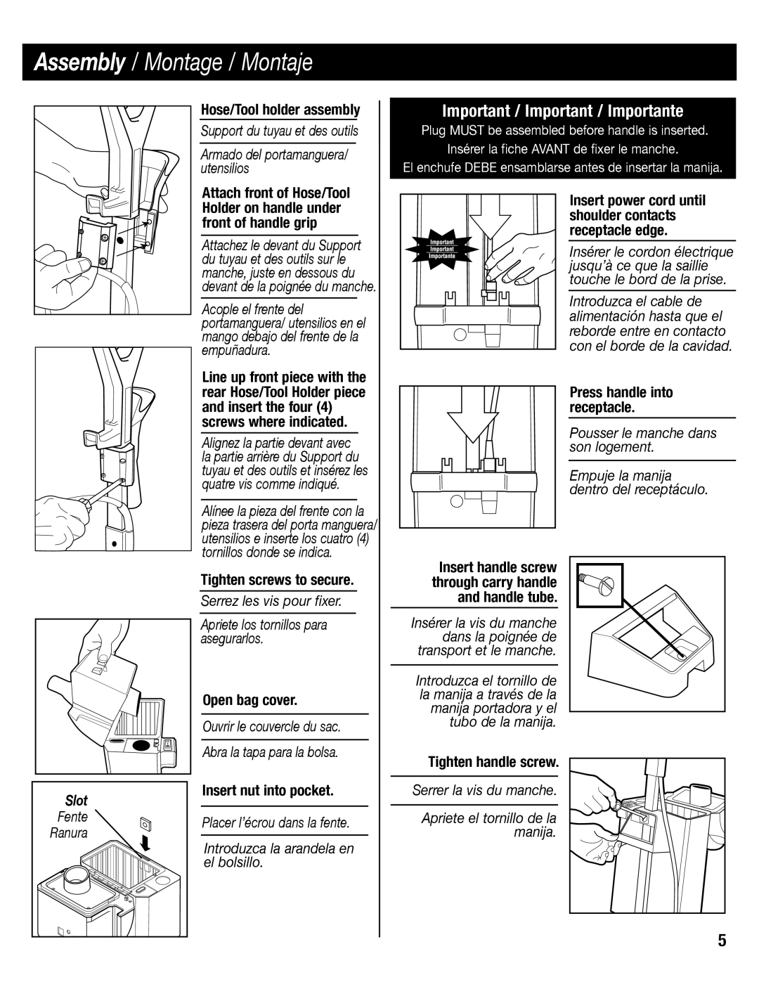 Sanitaire SC6600 manual Assembly / Montage / Montaje 