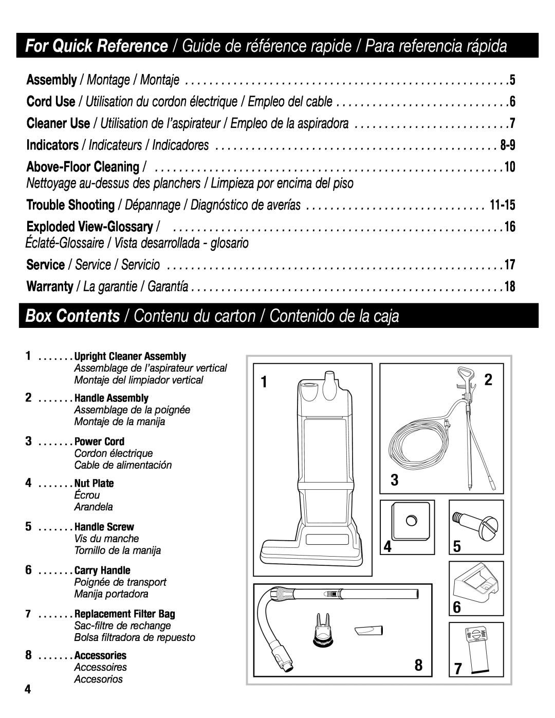 Sanitaire SC6600 manual Box Contents / Contenu du carton / Contenido de la caja, Accesorios 