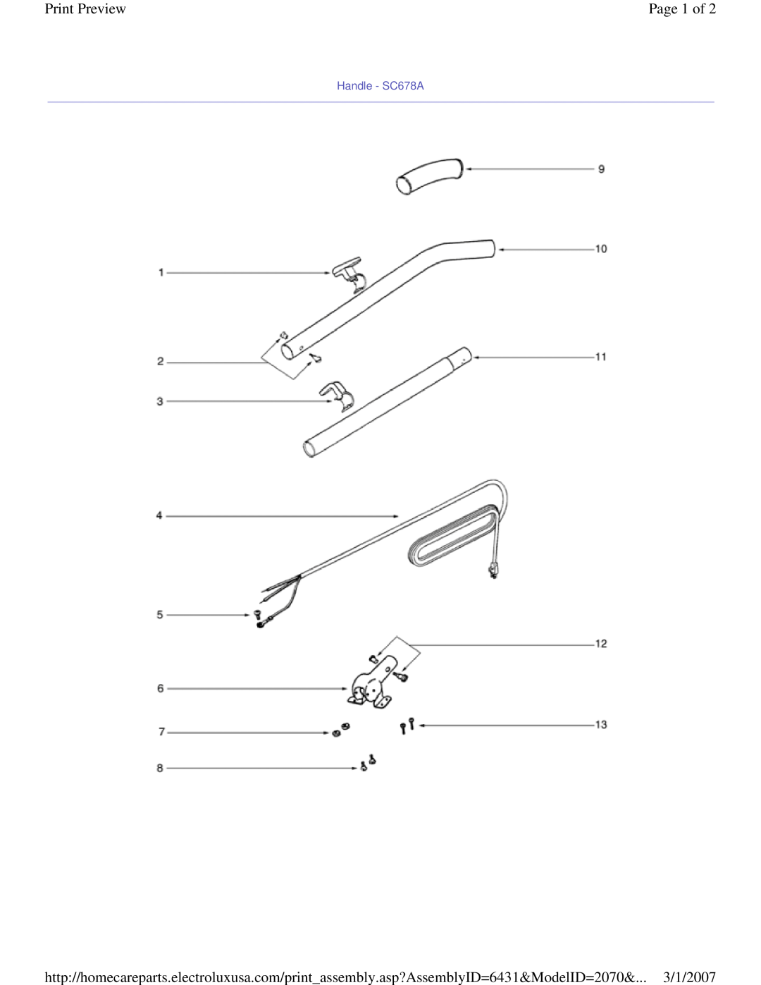 Sanitaire manual Handle - SC678A, Print Preview, Page 1 of 
