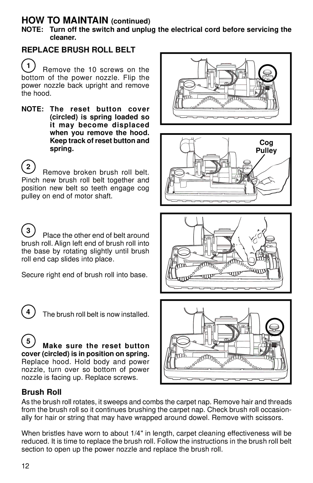 Sanitaire SC785 SERIES warranty Replace Brush Roll Belt 