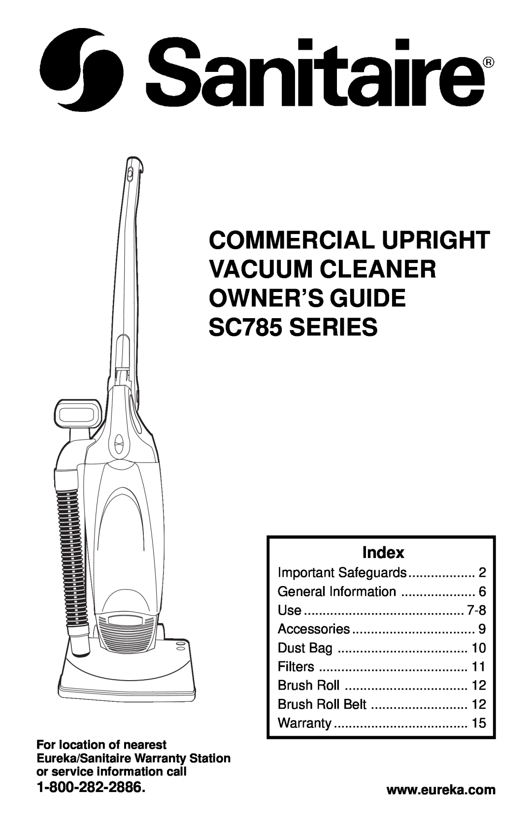 Sanitaire SC785 SERIES warranty Index, Commercial Upright Vacuum Cleaner Owner’S Guide, General Information, Accessories 