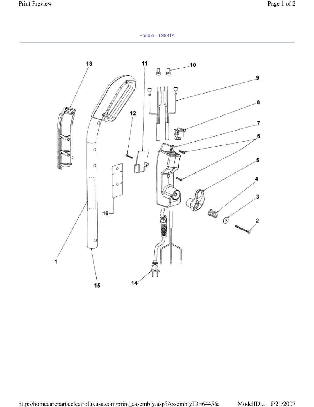 Sanitaire SC883A manual Handle TS881A 