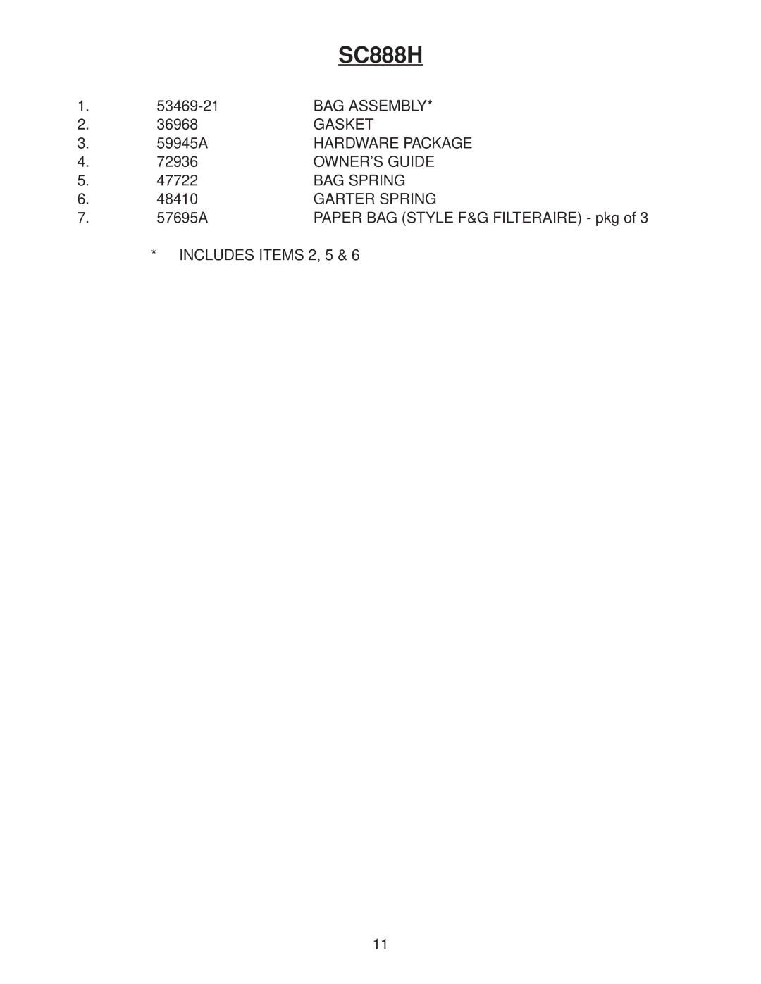 Sanitaire SC888H manual BAG Assembly 