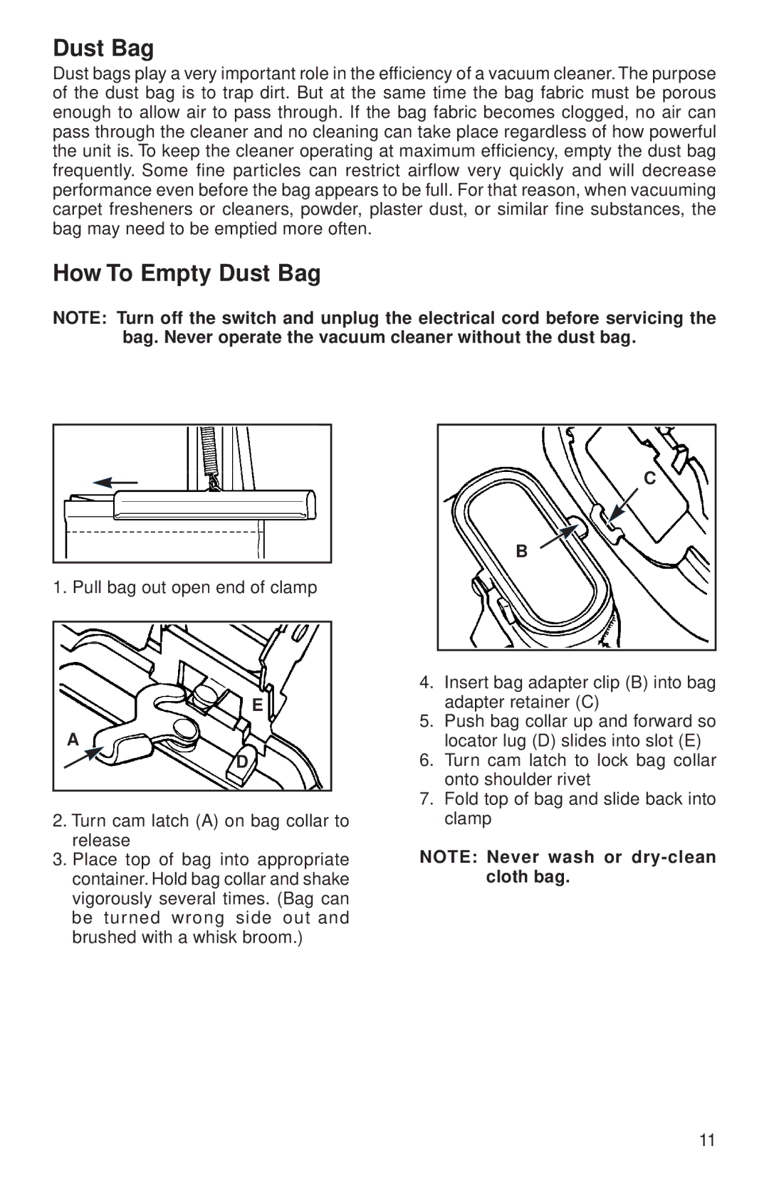 Sanitaire SC899 warranty How To Empty Dust Bag 