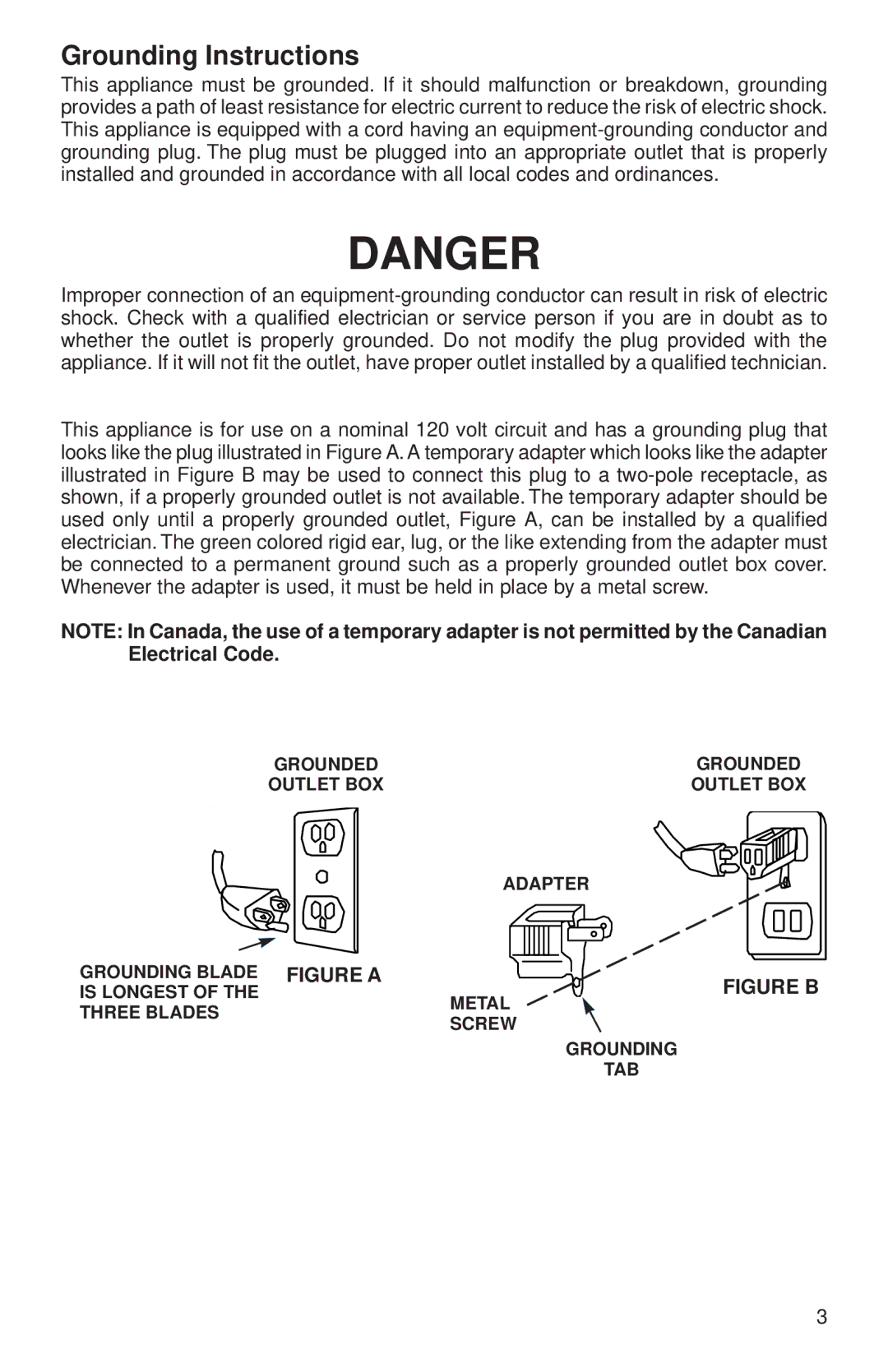 Sanitaire SC899 warranty Grounding Instructions, Figure B 