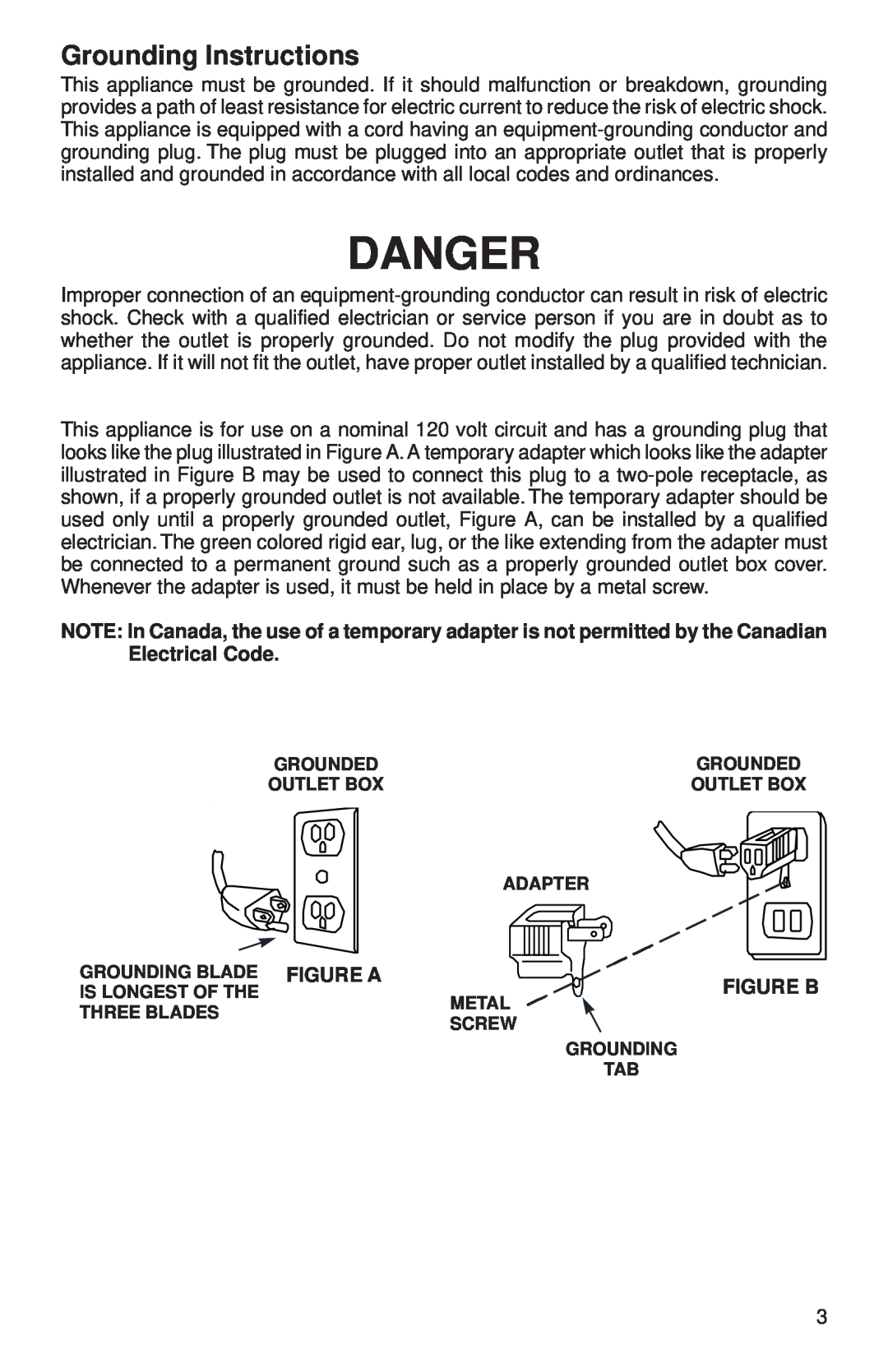 Sanitaire SC899 warranty Danger, Grounding Instructions, Figure B 
