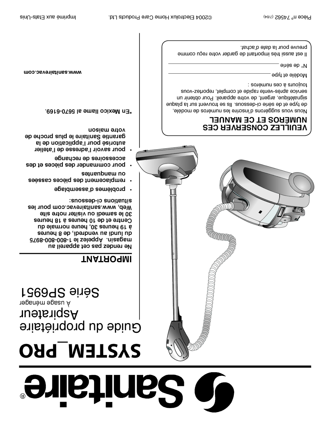 Sanitaire warranty SP6951 Série 