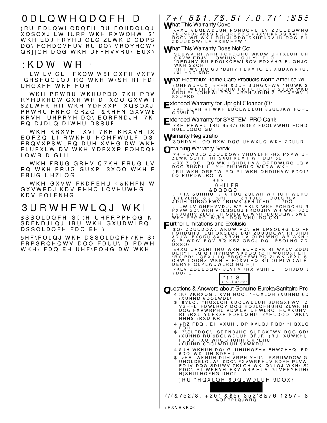 Sanitaire SP6951 warranty Maintenance and Cleaning, What to do, if, Protecting the environment 